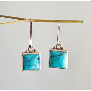 Silver Square Turquoise Dangle Earrings